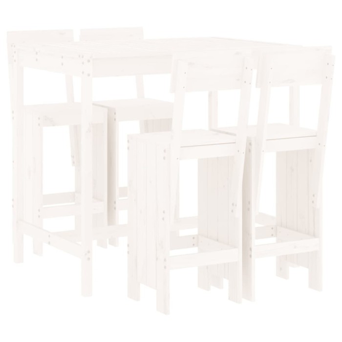 Set de bar pentru gradina, 5 piese, alb, lemn masiv de pin