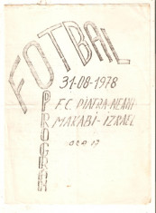 Program fotbal F.C,Piatra-Neamt-Makabi-Izrael 1978 foto