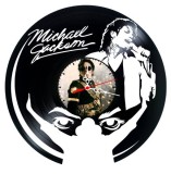 Ceas de perete decorativ realizat din disc de vinil, Model Michael Jackson / Regele Muzicii Pop, Negru, 30 cm