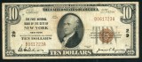 $10 Ten Dollar 1929 T-1 National Bank Note Ch #29 First NB of the City NY