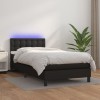 VidaXL Pat cu arcuri, saltea și LED, negru, 90x200 cm, piele ecologică 3134201