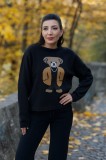 Bluza dama neagra tricotata cu imprimeu ursulet