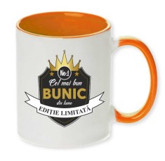 Cana maner portocaliu personalizata &quot;Cel mai bun BUNIC&quot;, INOVATIX&reg;. 330ml