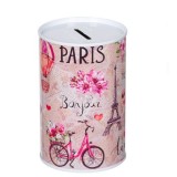 Pusculita metalica 8,5 x 12,5 cm, model Pink Paris, roz/bej