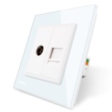 Priza dubla TV + internet Livolo VL-C791VC-11, rama din sticla, alb