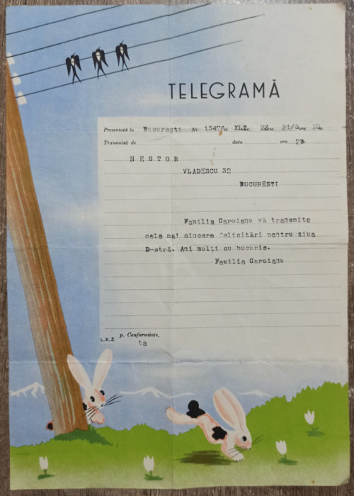 Telegrama editata de Marvan, perioada interbelica