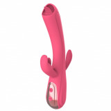 Vibrator Iepuras Leila, Vibrating&amp;Licking, Silicon, USB, Roz, 22 cm, Mokko Toys, Good Vibes