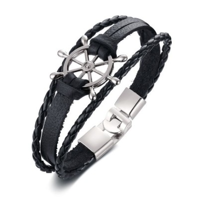 Bratara timona din piele neagra BL-457Z foto
