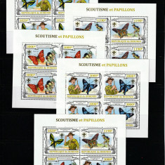 Burundi 2013-Cercetasi,Fauna,Fluturi,4 blocuri de 4 timbre si bloc 4 valori