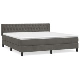 Cumpara ieftin Pat box spring cu saltea, gri inchis, 180x200 cm, catifea