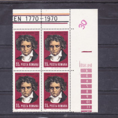 ROMANIA 1970 LP7 48 - 200 ANI DE LA NASTEREA LUI L.VAN BEETHOVEN bloc de 4 MNH