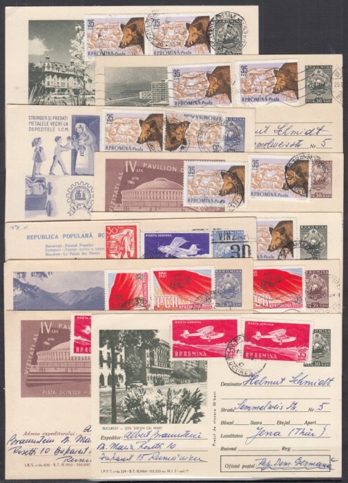 ROMANIA 1960/1964 LOT 10 CARTI POSTALE REPUBLICA POPULARA ROMANA CORESPONDENTA R.P.ROMANA-R.D.GERMANA