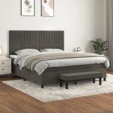 Pat box spring cu saltea, gri &icirc;nchis, 180x200 cm, catifea GartenMobel Dekor, vidaXL