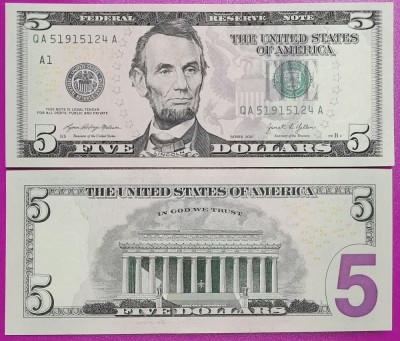 SV * SUA / Statele Unite FIVE DOLLARS / 5 DOLLARI 2021 * AUNC+ foto