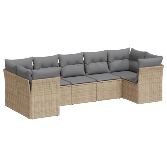 Set canapele de gradina, 7 piese, cu perne, bej, poliratan