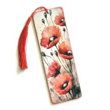 Semn de carte lemn cu model maci 094853