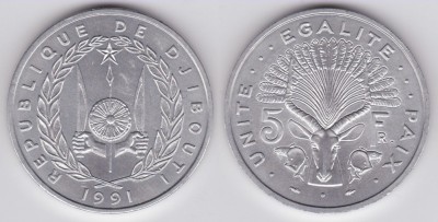 Djibouti 5 francs 1991 UNC foto