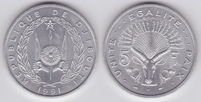 Djibouti 5 francs 1991 UNC