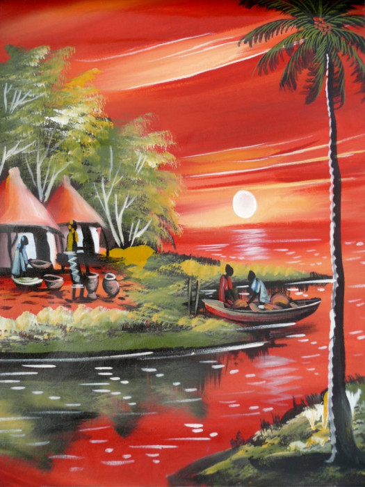 Tablou canvas Africa, arta mozambicana, pictura, 60 x 90 cm