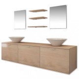 Set mobilier baie format din 8 piese cu chiuvete incluse, Bej