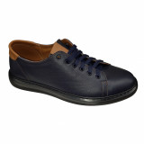Pantofi sport din piele naturala bleumarin cu maro