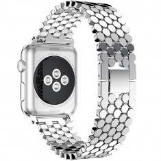 Curea iUni compatibila cu Apple Watch 1/2/3/4/5/6/7, 44mm, Jewelry, Otel Inoxidabil, Silver foto