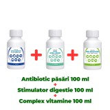 Antibiotic natural păsări Vita Biotic 100 ml + Stimulator digestie Vita Acid lichid 100 ml + Complex vitamine Bio Multivita 100 ml