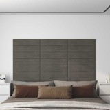 vidaXL Panouri de perete 12 buc. gri &icirc;nchis 60x15 cm catifea 1,08 m&sup2;