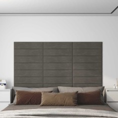 vidaXL Panouri de perete 12 buc. gri &icirc;nchis 60x15 cm catifea 1,08 m&sup2; 343836