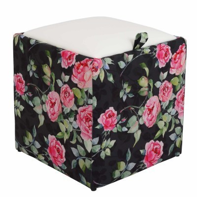 TABURET BOX - PRINT - CORP TRANDAFIRI FOND NEGRU/CAPAC IMITATIE PIELE DIVERSE CULORI - Alb 21894 foto
