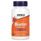 Now Biotin 5000 mcg, 60 capsule vegetale, pentru crestere par barba si scalp, Now Foods