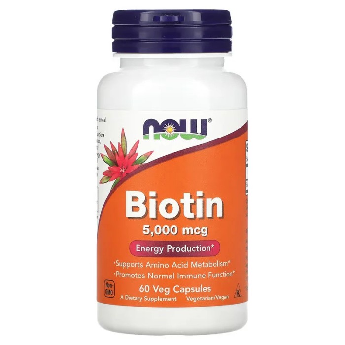Now Biotin 5000 mcg, 60 capsule vegetale, pentru crestere par barba si scalp