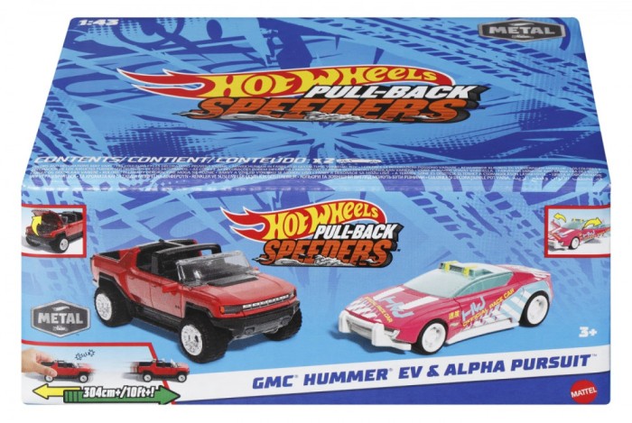 HOT WHEELS SET 2 MASINUTE METALICE PULL BACK GMC HUMMER EV SI ALPHA PURSUIT 1:43 SuperHeroes ToysZone