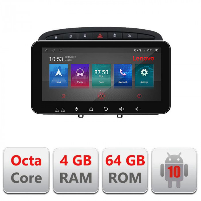 Navigatie dedicata Peugeot 308 Quad Core I-038 4+64 Lenovo ecran 10.33&quot; Android Waze USB Navigatie Internet Youtube Radio CarStore Technology