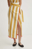 Never Fully Dressed fustă din amestec de in Jaspre Skirt culoarea bej, midi, drept, NFDSK510