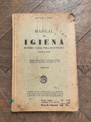 G. Banu Manual de igiena pentru clasa a VIII-a secundara editia a II-a foto