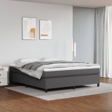 VidaXL Pat box spring cu saltea, gri, 160x200 cm, piele ecologică