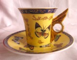 SET CEASCA CU FARFURIE PORTELAN DAKE &amp;ZONEN AMSTERDAM OLANDA DECOR CU FLUTURI SET CAFEA ESPRESSO