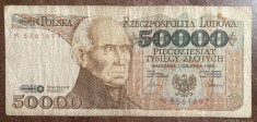 B11 25 - Bancnota foarte veche - Polonia - 50000 zloti - 1989