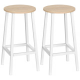 Set 2 scaune de bar HOMCOM, de bucatarie cu suport pentru picioare, alb natural | Aosom Romania