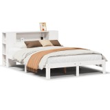 Cumpara ieftin Pat cu biblioteca fara saltea, alb, 140x200 cm, lemn masiv pin