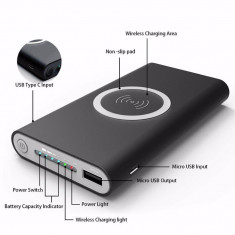 Baterie externa solara cu incarcare wireless si USB 8000 mAh foto