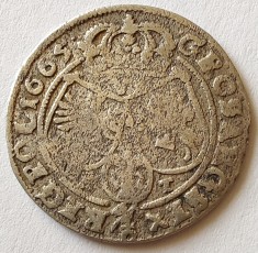 (A800) MONEDA DIN ARGINT POLONIA - 6 GROSZY GROSI 1665, IOAN II CASIMIR VASA, CRACOVIA