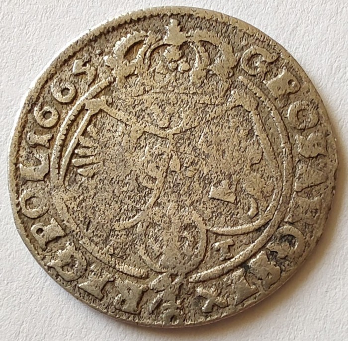 (A800) MONEDA DIN ARGINT POLONIA - 6 GROSZY GROSI 1665, IOAN II CASIMIR VASA, CRACOVIA