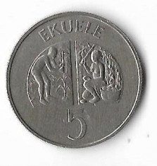 Moneda 5 ekuele 1975 - Guinea Ecuatoriala foto