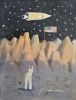 Tablou Petru Vintila - Visul Astronautului, ulei pe carton 20x15 cm, pictura originala semnata