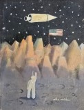Tablou Petru Vintila - Visul Astronautului, ulei pe carton 20x15 cm, pictura originala semnata