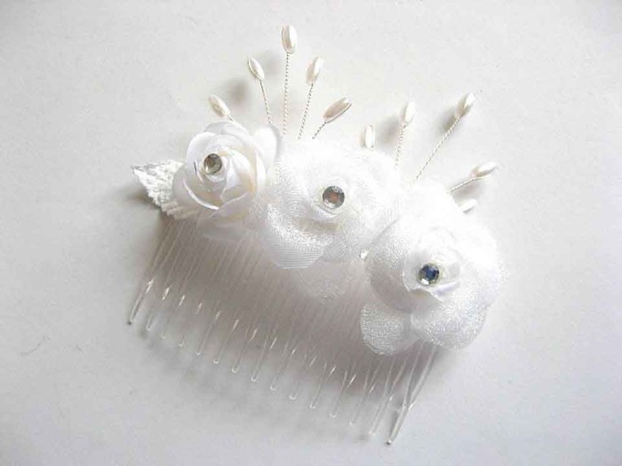 Pieptene mireasa organza si perle artificiale cod model 22999