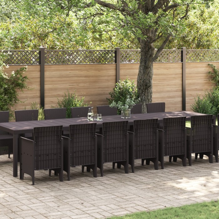 vidaXL Set de masă pentru grădină 15 pcs Maro Ratan Polt