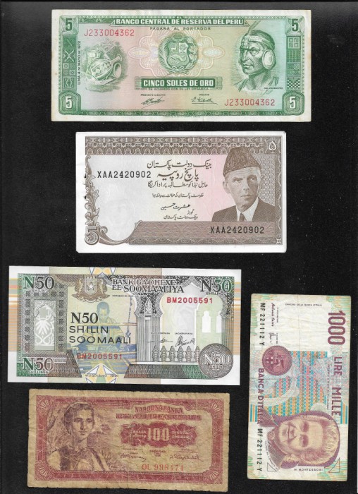 Set 5 bancnote de prin lume adunate (cele din imagini) #377